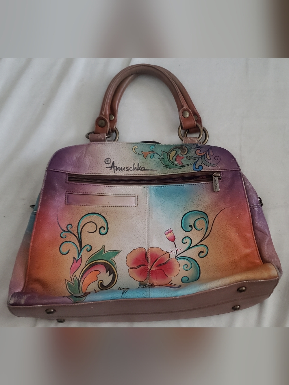 Anuschka Hand Painted Genuine Leather Floral Satchel Bag